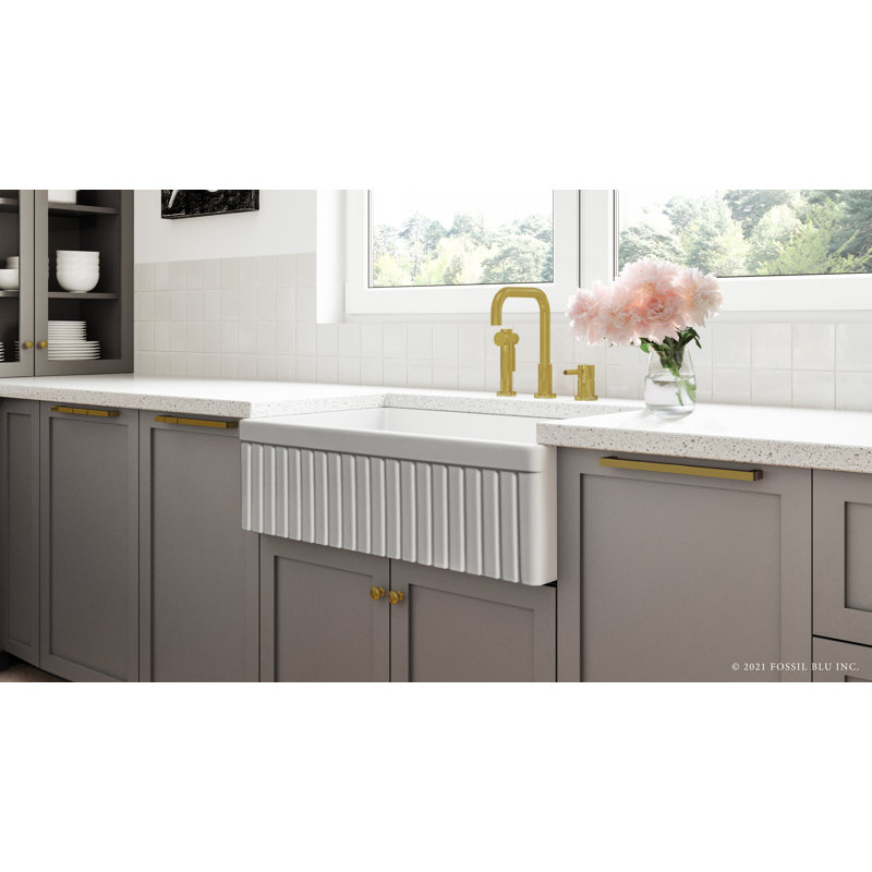 Luxury Solid Fireclay Farmhouse Sink, Brushed Brass Accessories