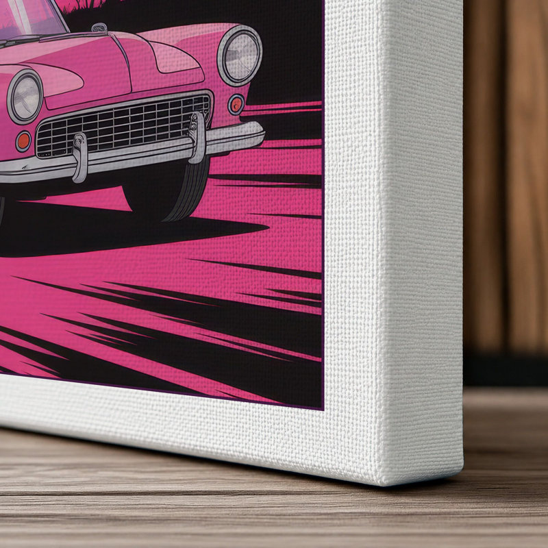 Neon Drive Retro 1 Piece Wrapped Canvas Wall Art, 36x24 - 91.4 x 61.0 cm, White Border