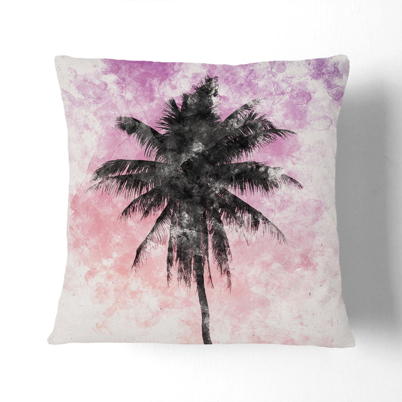 Summer Palm Tree Watercolour Cushion with Filling, White, 55cm H x 55cm W x 20cm D