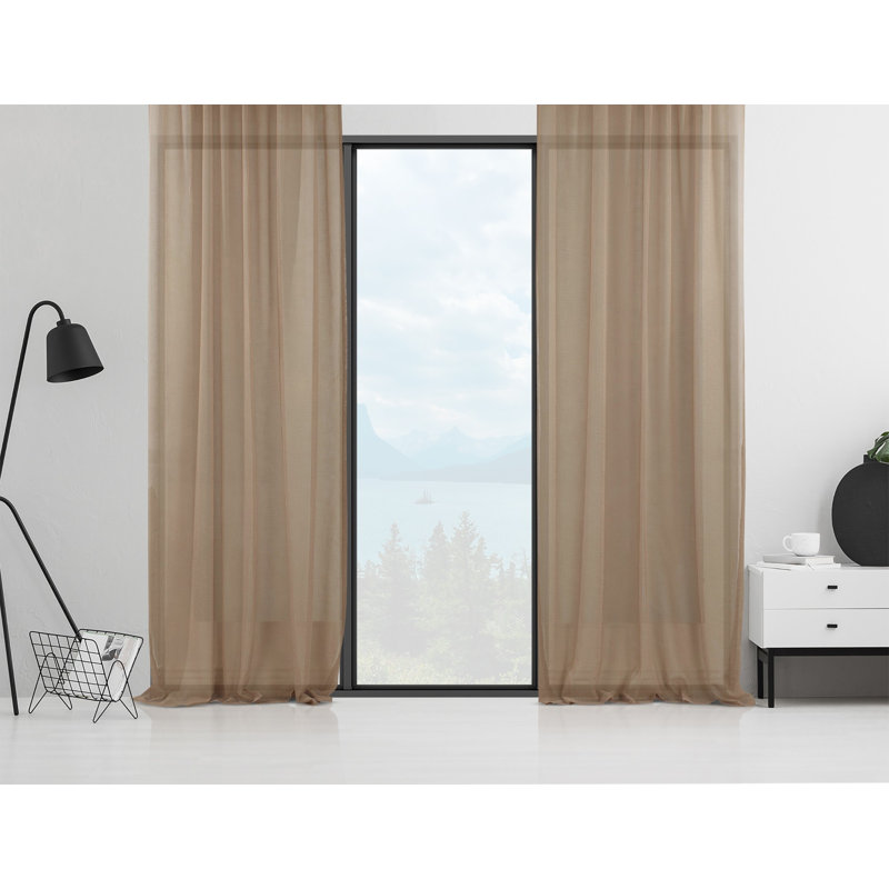 Sheer Curtain Panel Pair, 245cm Width x 280cm Drop, Brown