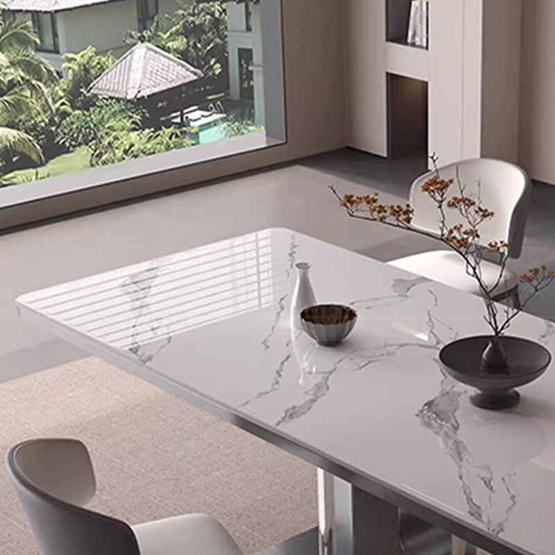 Table et chaise rectangulaire haut de gamme et minimaliste, Blanc, H 29,5 po x L 55,1 po x l 31,4 po