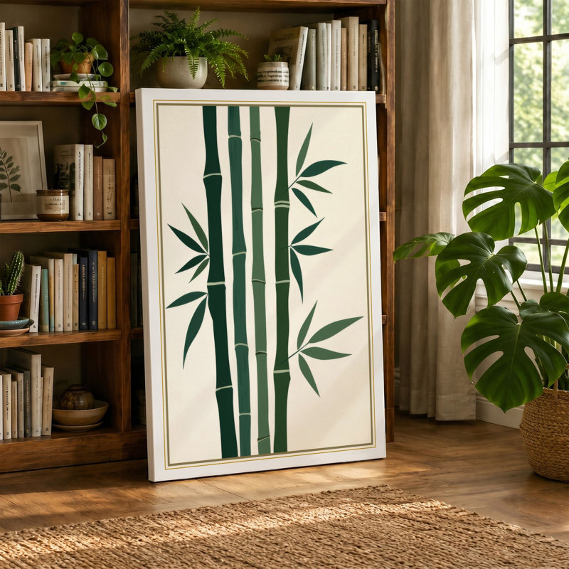 Bamboo Study Japandi - Wrapped Canvas, Cream Border, 18x12 - 45.7 x 30.5 cm