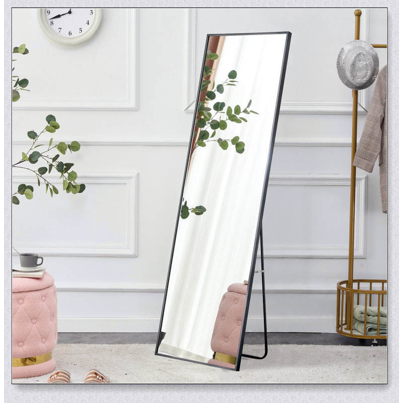Aluminum Alloy Full-Length Mirror With Hydrophobic Coating, For Bathrooms And Bedrooms, 65 X 23 Inches, Black
