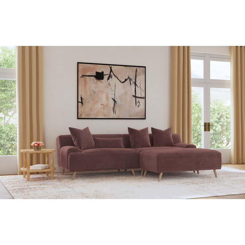 Myamarie Corduroy Upholstered Extra Long Sofa Wine Red