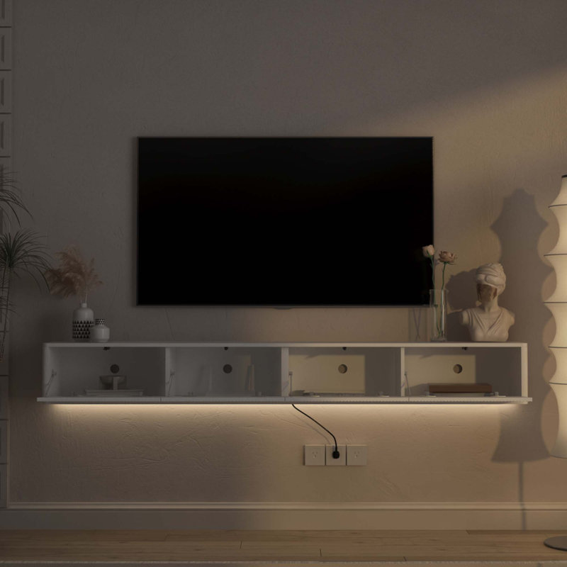 Meuble télé flottant, 9.84"H x 78.74"L x 11.8"W, Blanc