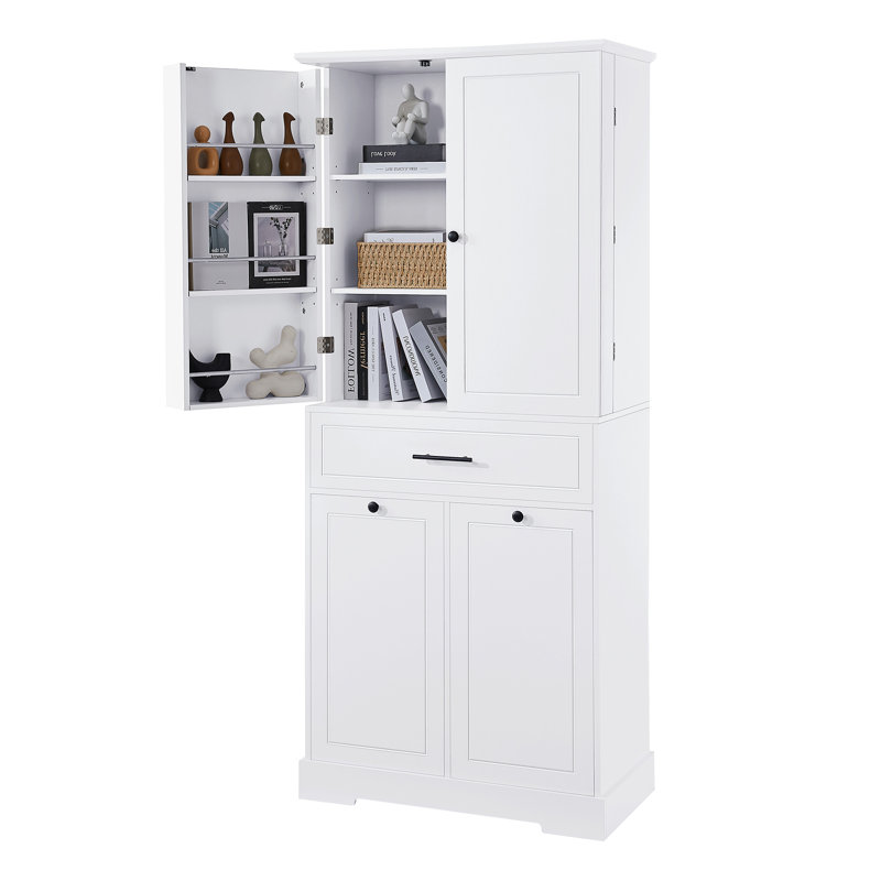 Armoire de rangement autoportante avec tiroir, tablette réglable et panier à linge inclinable
