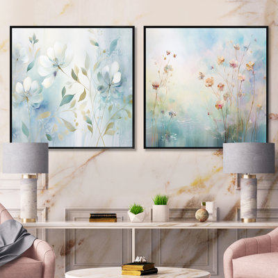 Apple Blossom Minimalist Serenity - Abstract Square Collage Set Of 2