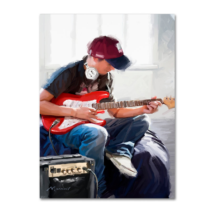 «Armand jouant de la guitare» par Armand, reproduction sur toile, H 19 po x l 14 po x P 2 po
