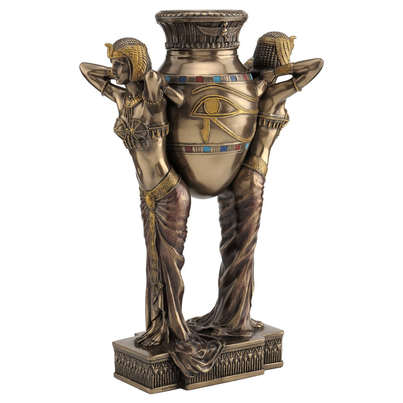 Astoria Grand 15,35 po H Femmes art déco égyptiennes transportant un vase Bronze coulé à froid