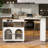 Rolling Kitchen Island With Extended Table, Kitchen Island On Wheels With LED Lights,Power Outlets And 2 Fluted Glass Doors, Kitchen Island With A Storage Compartment And Side 3 Open Shelves-565175380