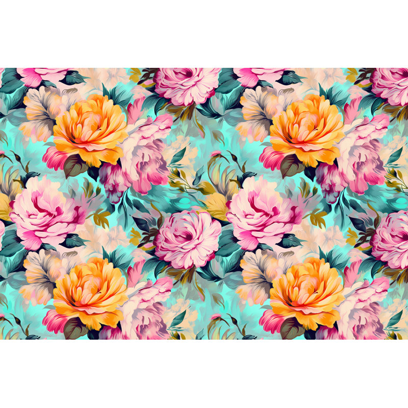 Machine Printed Throw Blanket, Throw, Floral, Teal/Pink/Green