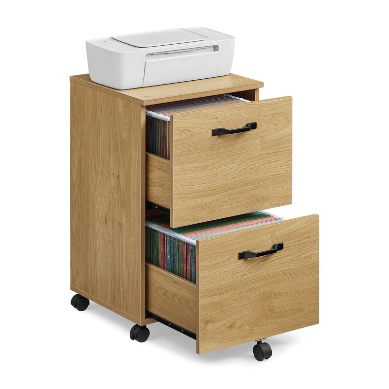 Franny 42cm Wide 2 -Drawer Mobile File Cabinet, Natural Wood