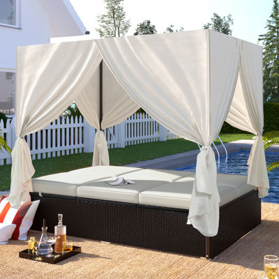 Venesa 77.2" Wicker Outdoor Patio Daybed with Cushions
