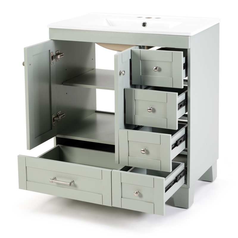 Meuble-lavabo simple 30 po avec comptoir en céramique, Gris