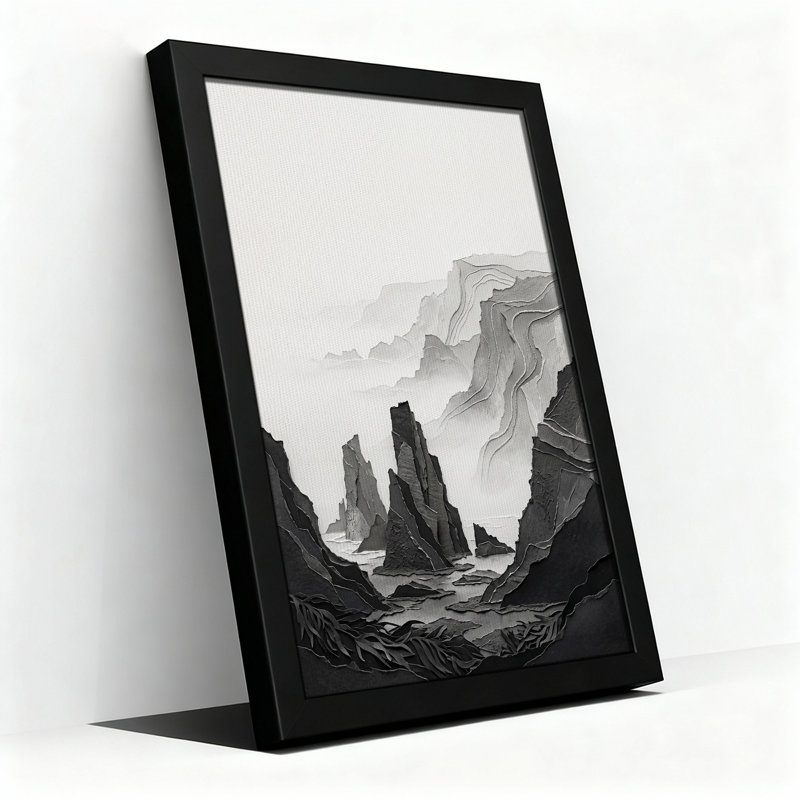 «Black and White Layered Mountain Landscape», art mural sur toile, H 24 po x l 16 po