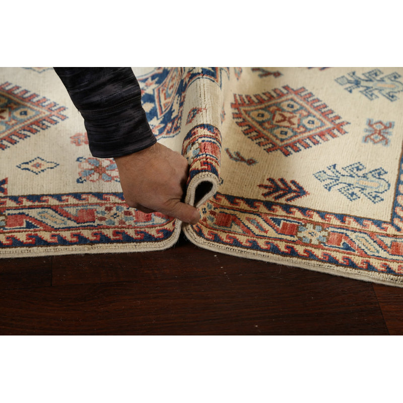 Tapis de couloir unique en laine noué à la main nouvel âge de 2 pi 1 po x 6 pi 1 po ivoire / rouge