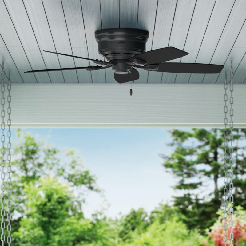 48" Sea Wind 5 - Blade Flush Mount Outdoor Ceiling Fan with Pull Chain, Matte Black