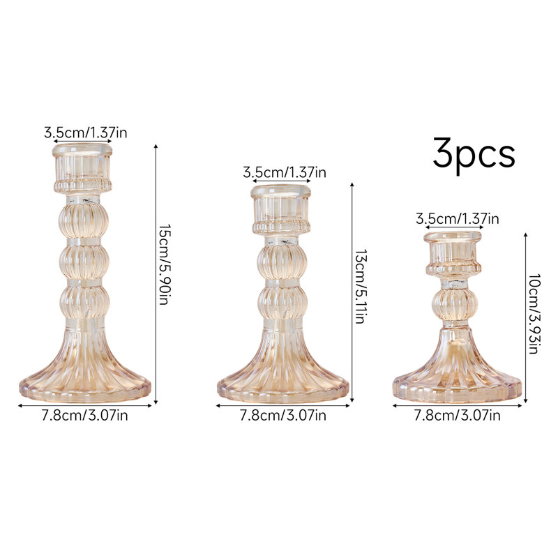 3 Pack Fluted Glass Candlestick Holders