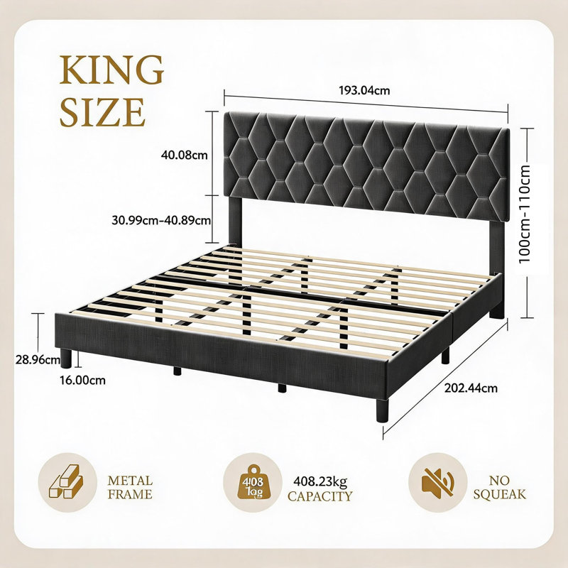 Bed Frame, UK KING, Dark gray