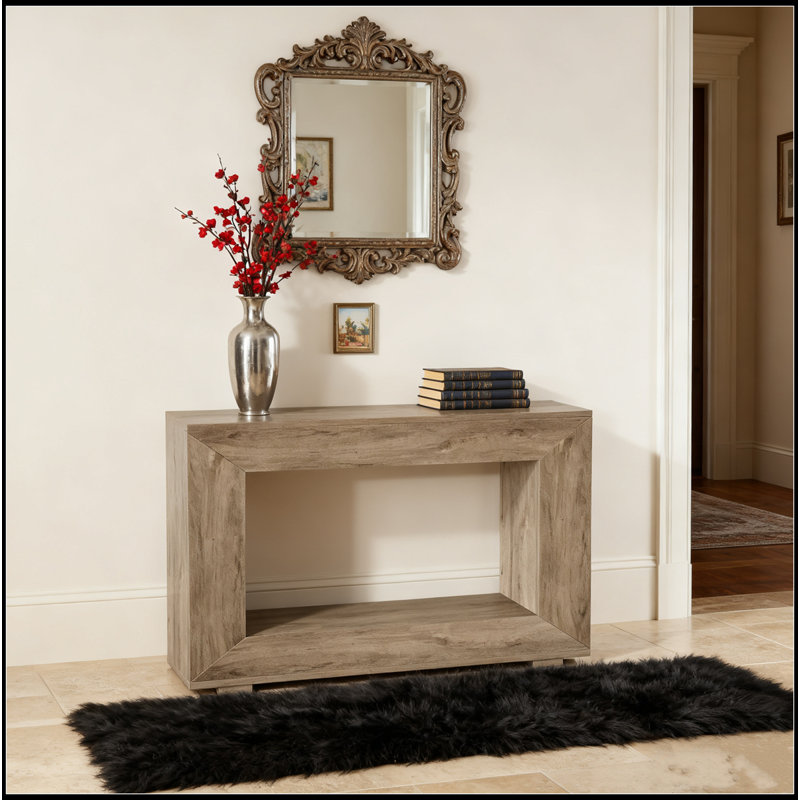 47” Farmhouse Console Table With Storage – Narrow Rustic Entryway Table With Open Shelf, Gray