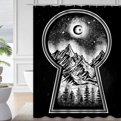 Keyhole Vintage Pine Forest Mountain Shower Curtain with 12 Hooks