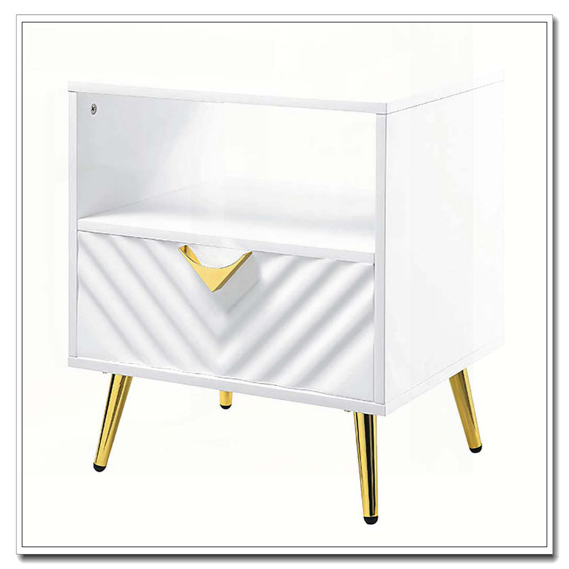 White High Gloss End Table with Shelf