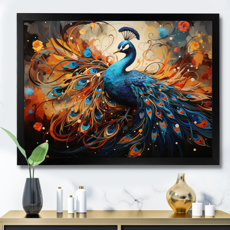 «Peacock Abstract Collage II», reproduction, H 12 po x l 20 po x P 1 po, Cadre simple noir
