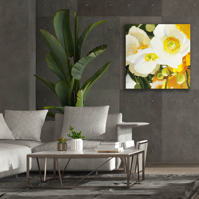 Art mural sur toile Epic Graffiti «White Anemones Up Close» par Shirley Novak, H 37 po x l 37 po x P 1,5 po