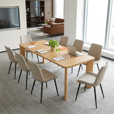 79" Rectangular Conference Table with Oak Wood Modern Meeting Table for Seats 8
