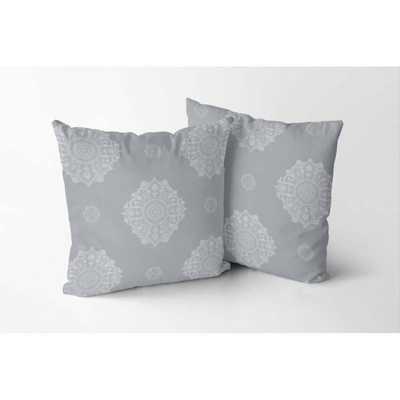 Lace Medallions Lumbar Cushion, Silver, 18"H x 18"W, Square