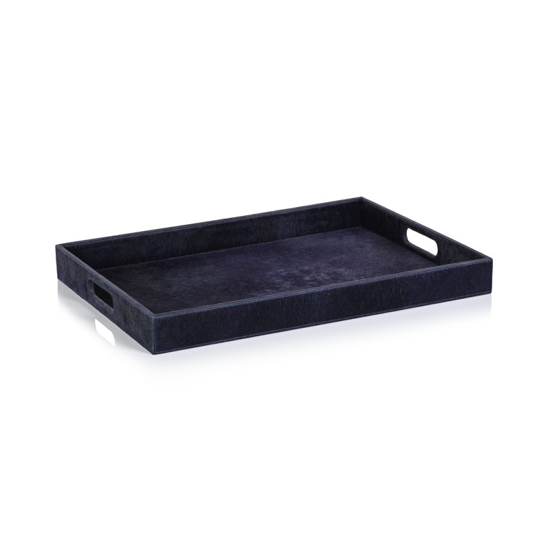 Rutbeek Hair-On-Hide Leather Serving Tray, 2" H x 20" W x 14" D, Navy