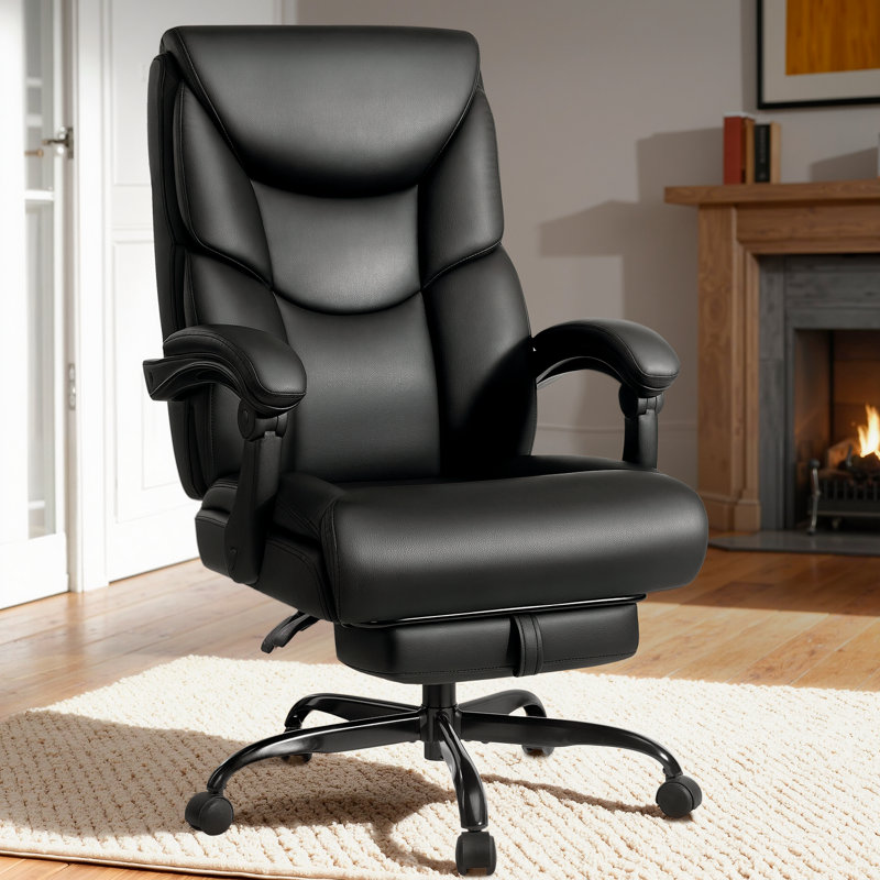 Grande et grande chaise de bureau avec repose-pieds 400 lb, chaise de bureau confortable en cuir à haut dossier avec coussins de siège et dossiers épaissis