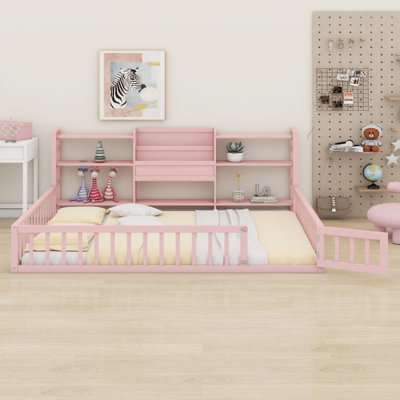 Lit de clôture Montessori, tablettes de rangement intégrées