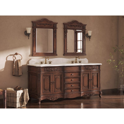 Benton Collection 72 Inch Traditional Freestanding Antique Brown Morton Bathroom Vanity, Double Sink, White Quartz Top, Fully Assembled