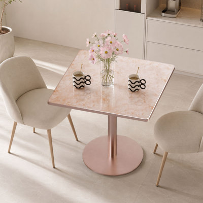 Table de salle à manger 31,5 po carrée en marbre fritté avec plateau en acier inoxydable, facile à nettoyer et à assembler, pour la cuisine, les appartements et les cafés