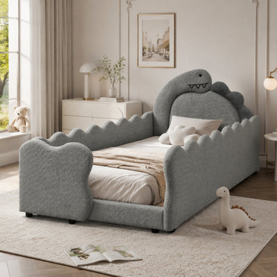 Twin Size Cute Dinosaur-Shaped Kids Bed with Safety Guardraild