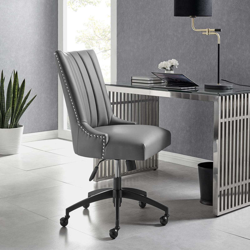 Empower Channel Tufted Vegan Leather Office Chair, Gray