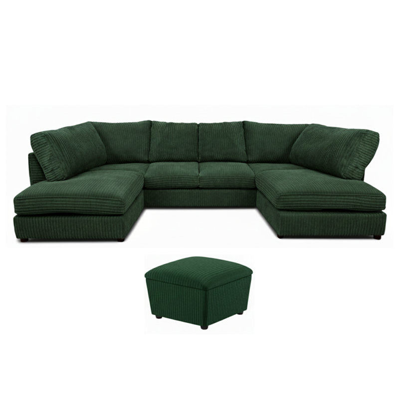 5 Seater Corduroy Corner Sofa , Forest Green