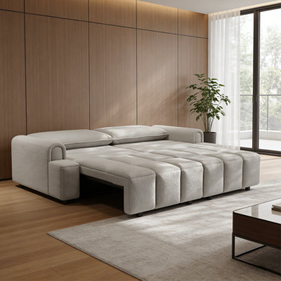 Canapé-lit 90,2 po 4 places en tissu Teddy | Canapé-lit convertible très grand 3-en-1 avec rangement | Canapé à siège profond et confortable avec roulettes pour salon, bureau, appartement, gris clair