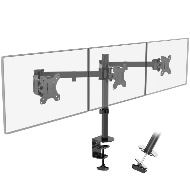 Support de moniteur triple, support de bureau 3 écrans pour 3 écrans jusqu'à 27 pouces, motif VESA universel 75 x 75 et 100 x 100