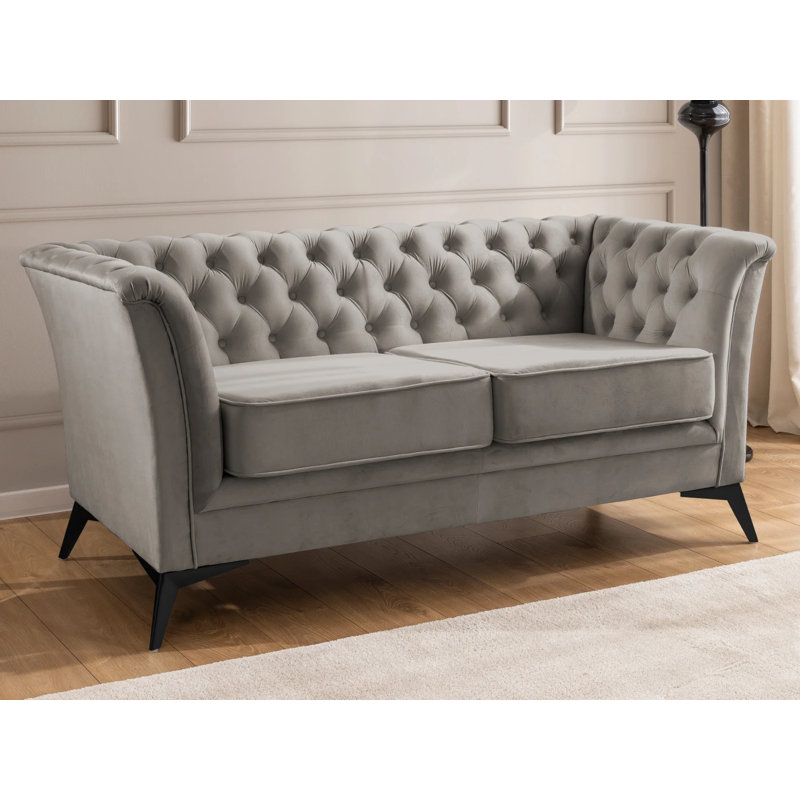 Whitby 2 Seater Velvet Loveseat, Grey, Black