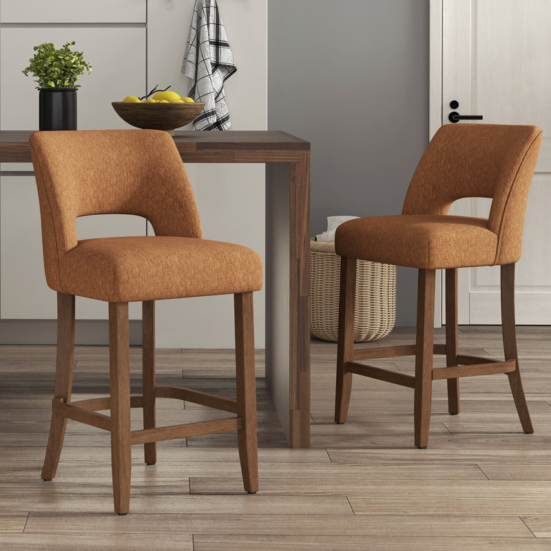 Tabouret de comptoir rembourré en bois massif, Orange, 6