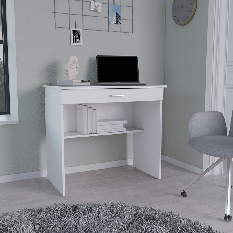 Solid Wood Computer Desk, White