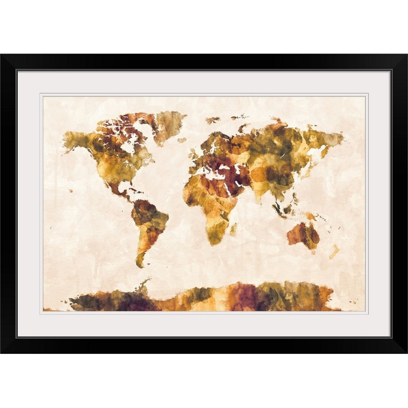 «Carte du monde» par Francy, impression, Cadre noir, H 20 po x l 26 po x P 1 po