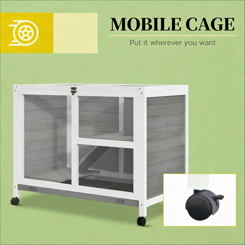 Cage à lapin avec roulettes, petit clapier à lapin, maisonnette spacieuse, Gris / Blanc