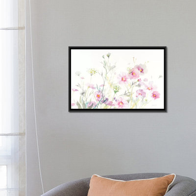 «Queen Anne's Lace And Cosmos On White I» par Danhui Nai, impression sur toile tendue