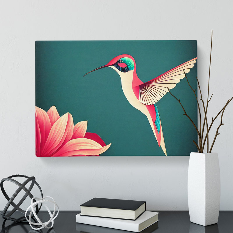 Hummingbird Art Deco Abstract - Wrapped Canvas, 35cm H x 50cm W x 3cm D