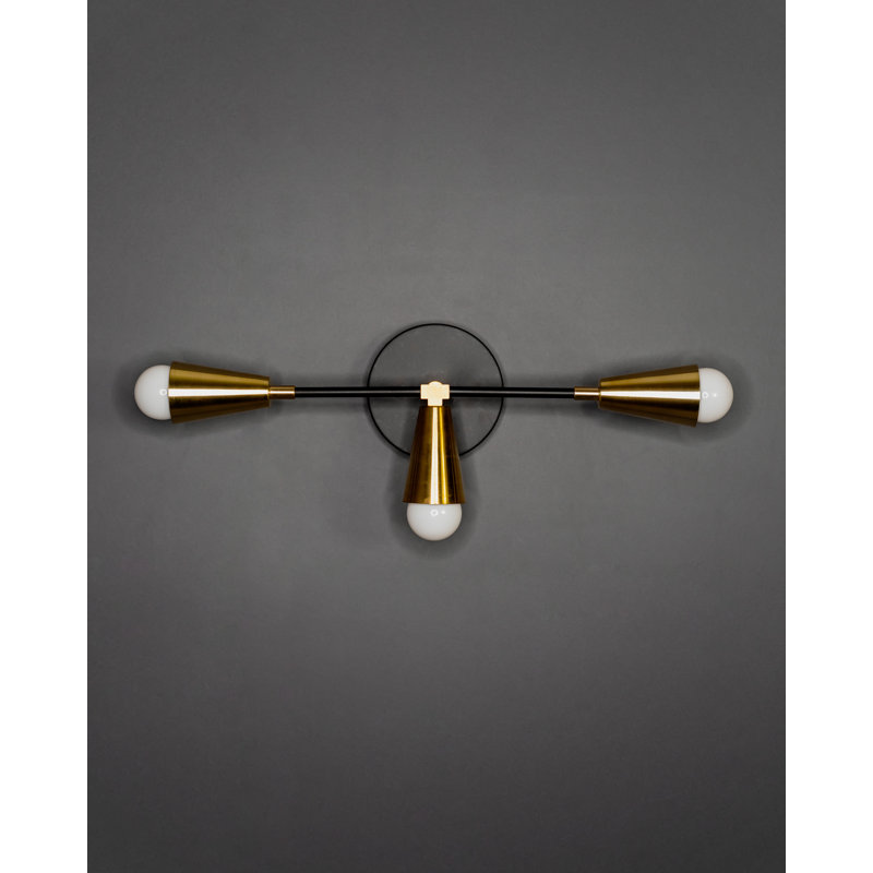 Applique articulée à 3 lumières à intensité variable, Noir / Laiton, H 8 po x l 12,5 po x P 5,5 po