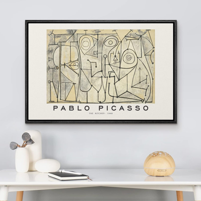 "La cuisine par Pablo Picasso", œuvre d'art classique rétro zen rétro sur toile, Cadre noir, H 16 po x l 24 po