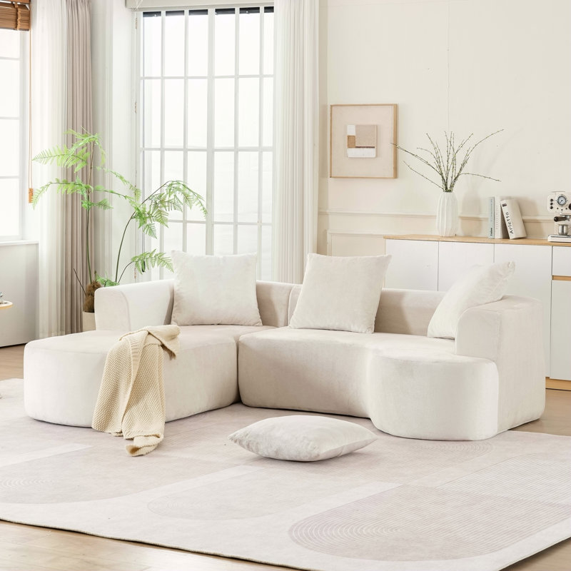 Canapé modulaire modulaire avec méridienne en L, canapé-lit modulaire Cloud avec assise profonde, canapés à compression en éponge sans assemblage requis (tissu beige-velours côtelé)